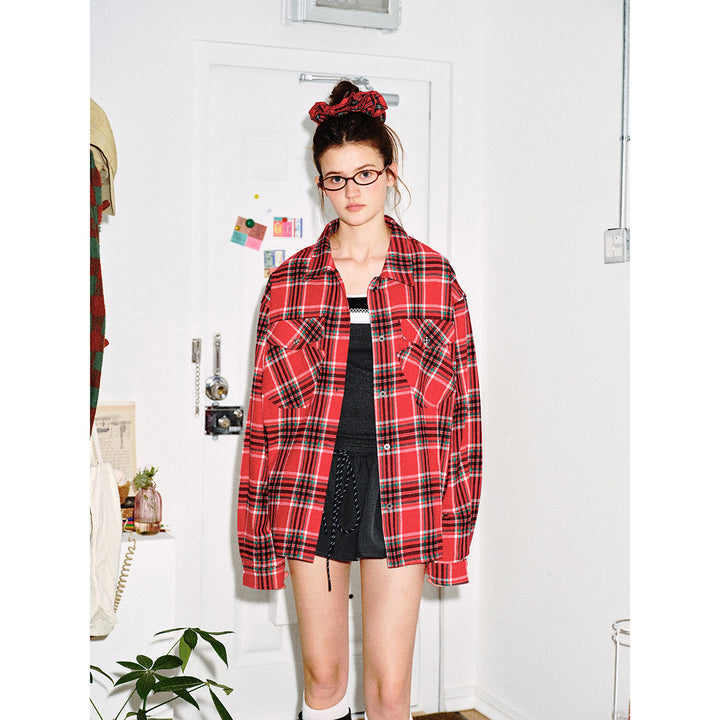 Herren Robustes Karo‑Flanell Shirtjacke mit geknöpften Klappentaschen Drune