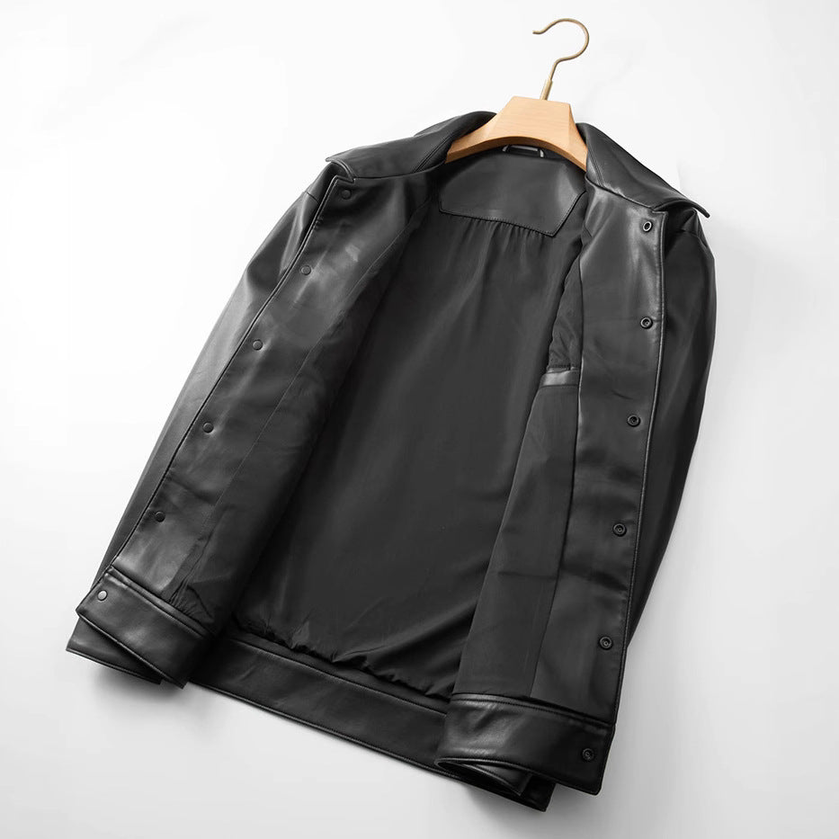 Herren Minimalistische Lederimitat-Utility-Jacke mit Druckknopf-Verschluss und Mehrfachtaschen Drune