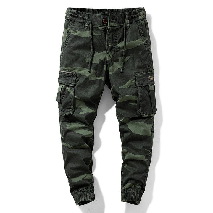 Herren Camouflage‑Cargo‑Jogger aus robustem Baumwollmix mit Tunnelzugbund, Reißverschluss‑Tasche und gerippten Knöcheln Drune