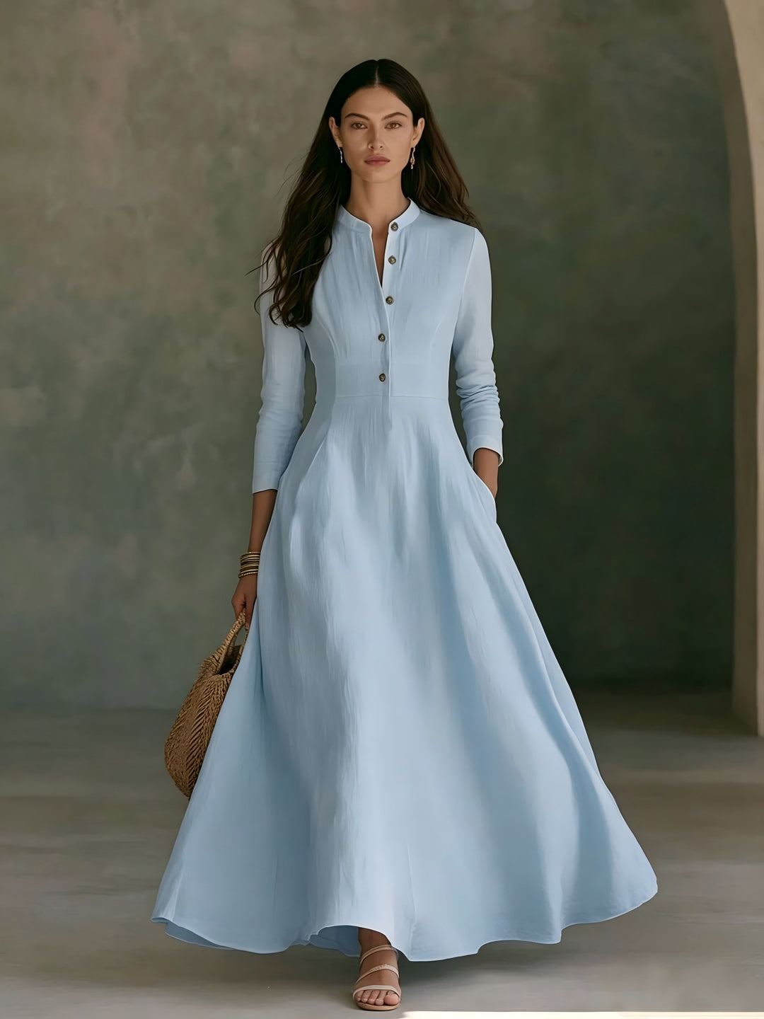 Damen Elegantes Langarm Maxikleid Drune