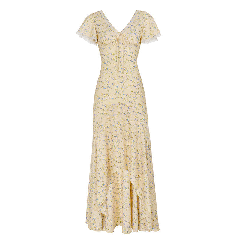 Damen Maxikleid mit zauberhaftem Blumenmuster und eleganter Rüschendetail Drune