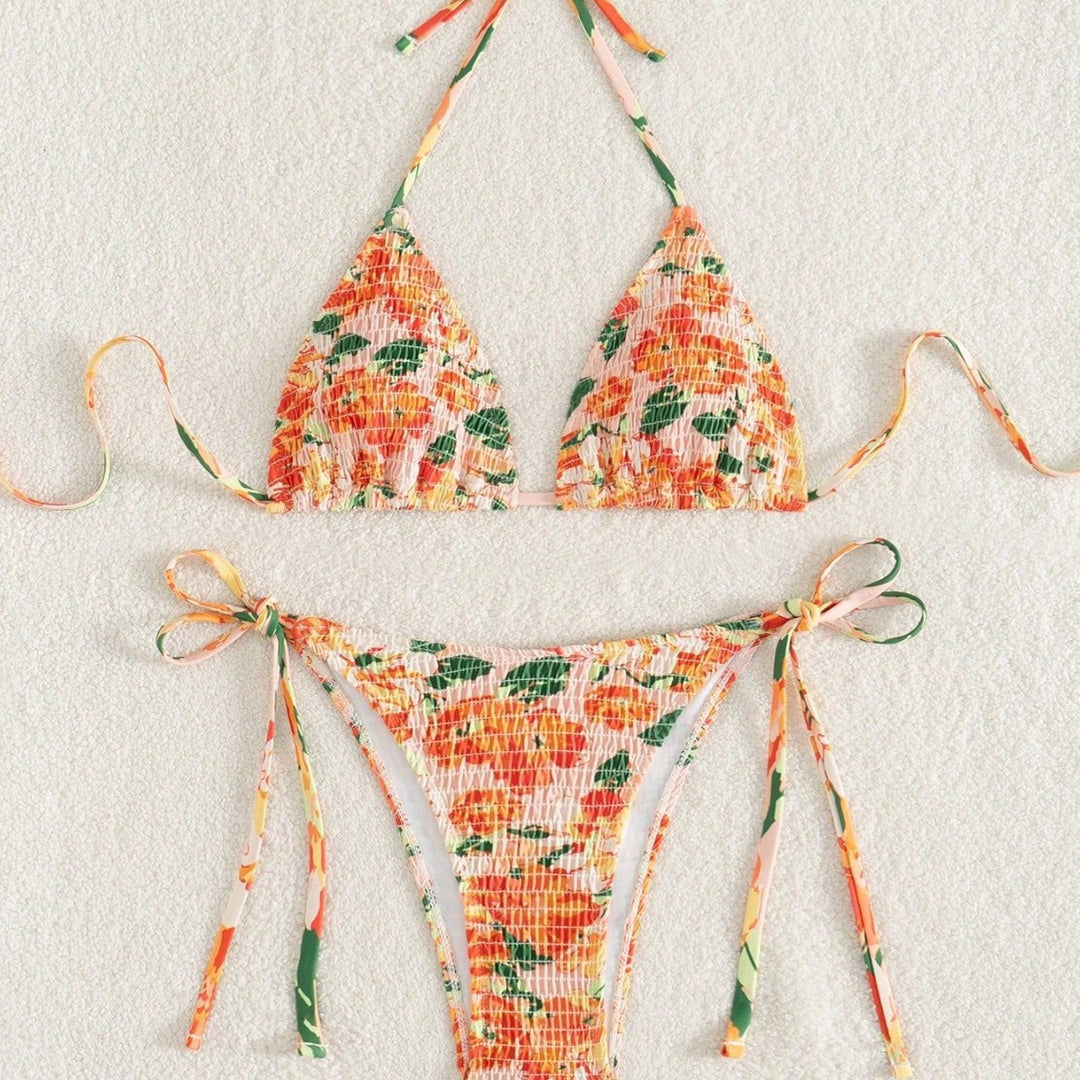 Damen Triangel-Bikini mit floralen Raffungen Drune