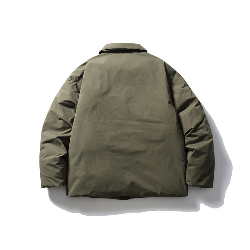 Herren Kurz geschnittene Thermo‑Pufferjacke im Boxy‑Cut mit Hemdkragen und verdeckter Druckknopfleiste Drune