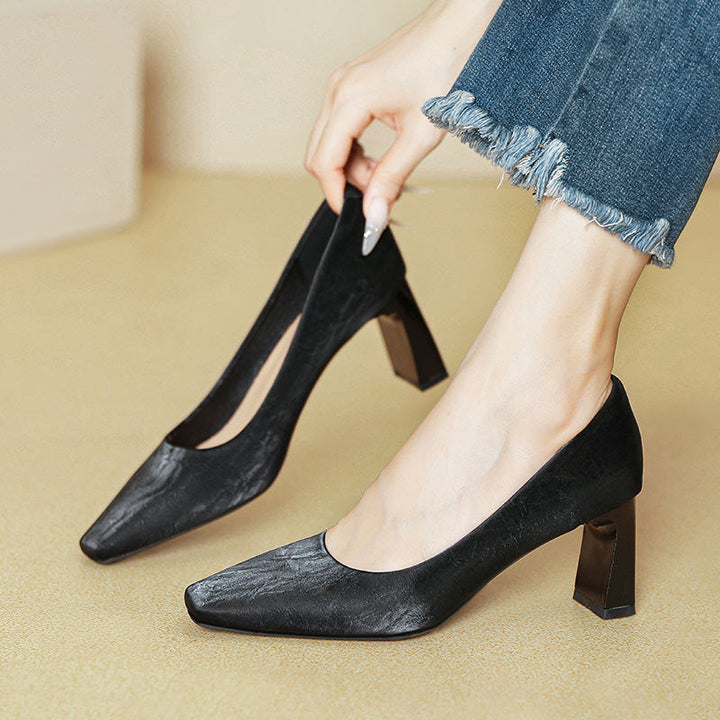 Damen Blockabsatz-Pumps mit quadratischer Zehenform und luxuriöser Oberfläche Drune