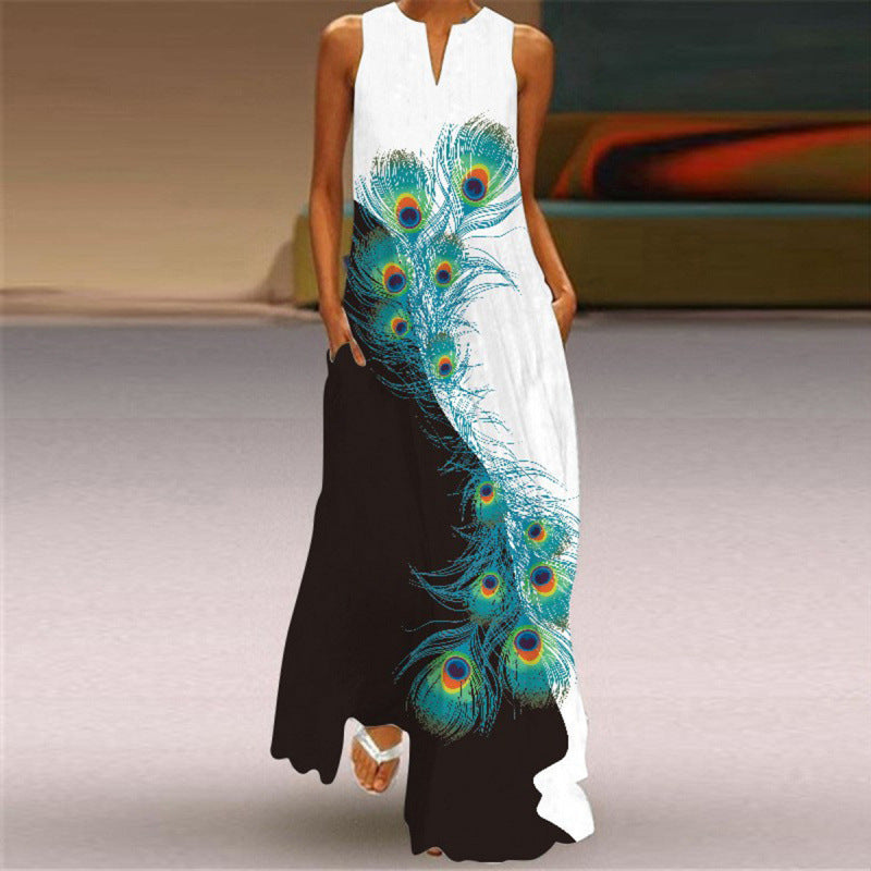 Damen Maxikleid mit elegantem floralem Design und seitlichen Taschen Drune