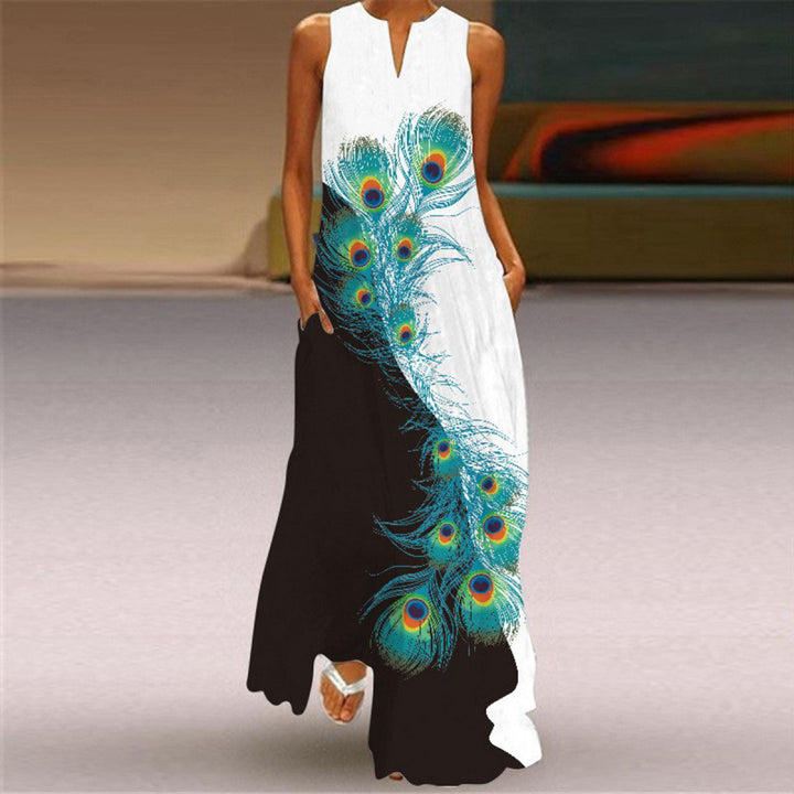 Damen Maxikleid mit elegantem floralem Design und seitlichen Taschen Drune