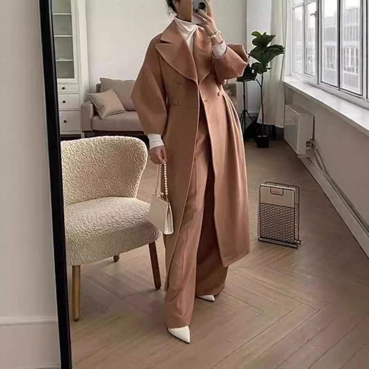 Damen nan taillierter Doppelreihiger Trenchcoat mit weitem Ärmel und hohem Beinschlitz Drune