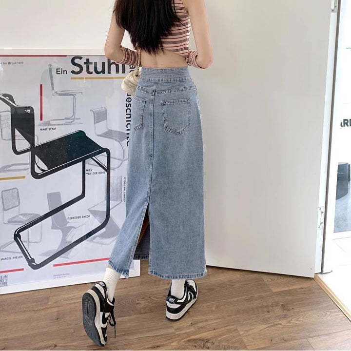 Damen Lässiger Midi-Denimrock mit seitlichen Schlitzen Drune