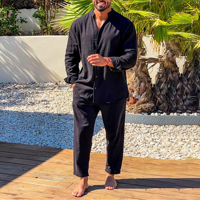 Herren Leichte Sommer-Hemd und Hose Set Drune