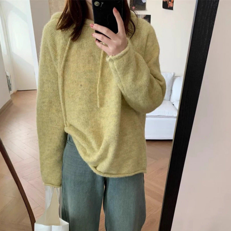 Damen gemütlicher Hoodie aus weichem Fleece-Material mit Kängurutasche Drune