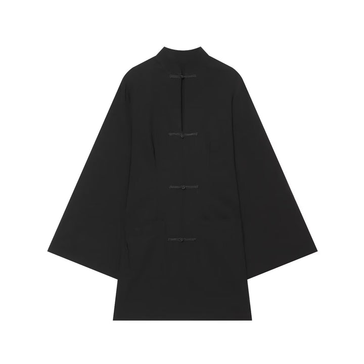 Damen Cape‑Mantel mit Stehkragen chinesischen Knotenverschlüssen und weiten Kimonoärmeln Drune
