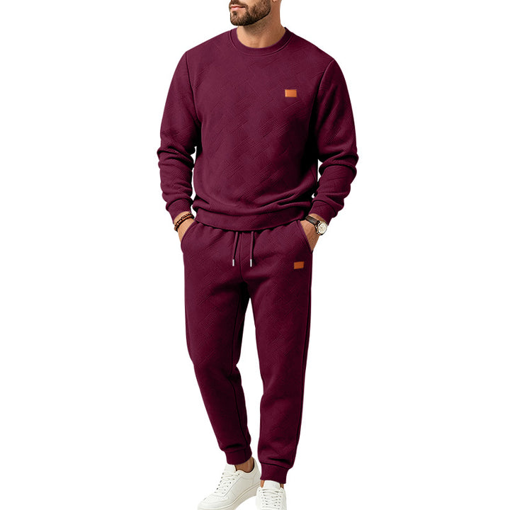 Herren Freizeit-Jogginganzug aus Strukturfleece mit Rundhalsausschnitt und Kordelbund Drune