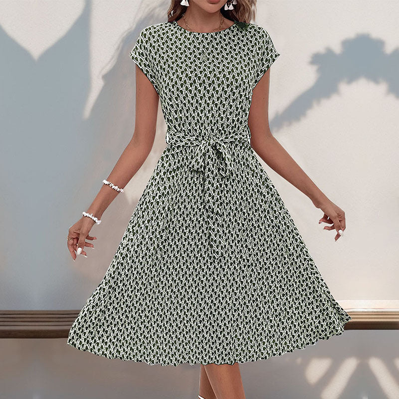 Damen Midikleid mit asymmetrischem Saum und dekorativem Bindegürtel Drune