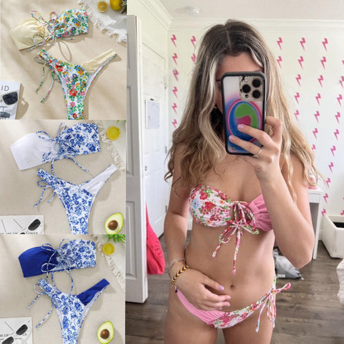 Damen Bandeau-Bikini Set mit floralem Design Drune