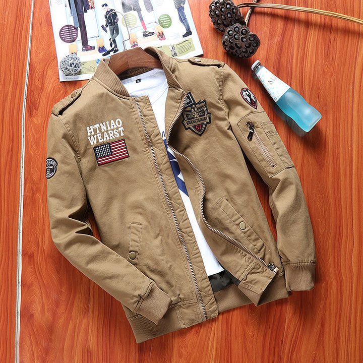 Herren Utility-Bomberjacke mit Badge-Applikationen, Ärmeltasche und Rippbündchen Drune