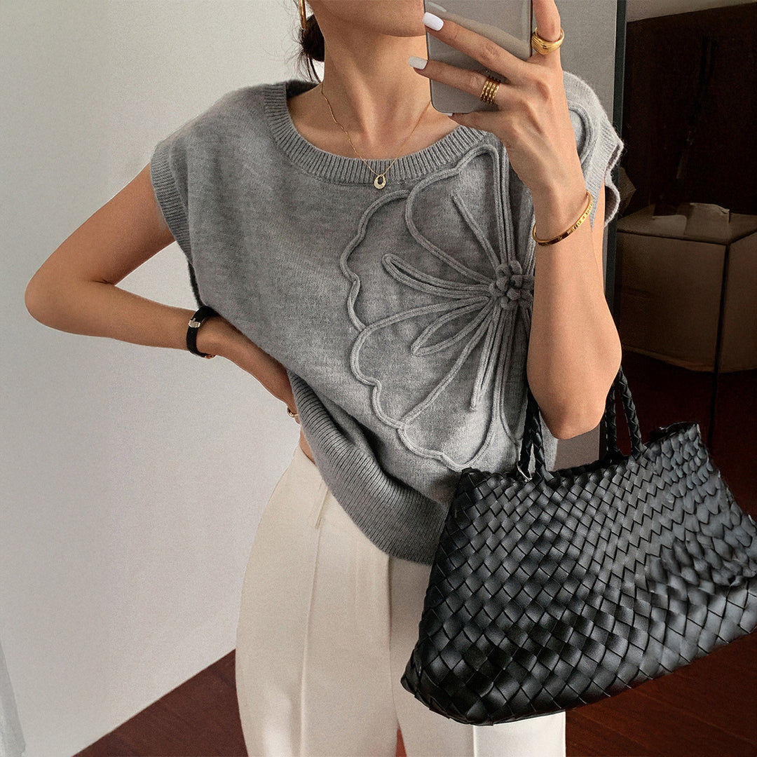Damen Strickoberteil mit floralem Reliefdesign Drune