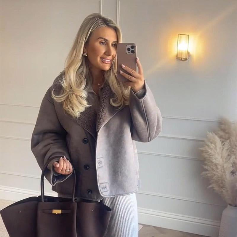 Damen Kunstlederjacke mit Teddyfutter Drune