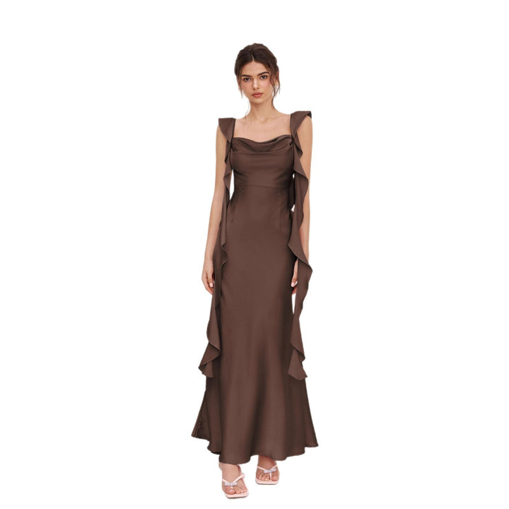 Damen Abendkleid mit asymmetrischen Rüschen Drune