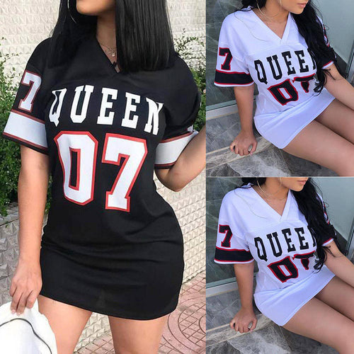 Damen Sportliches Oversized T-Shirt mit V-Ausschnitt und Druckdetails Drune