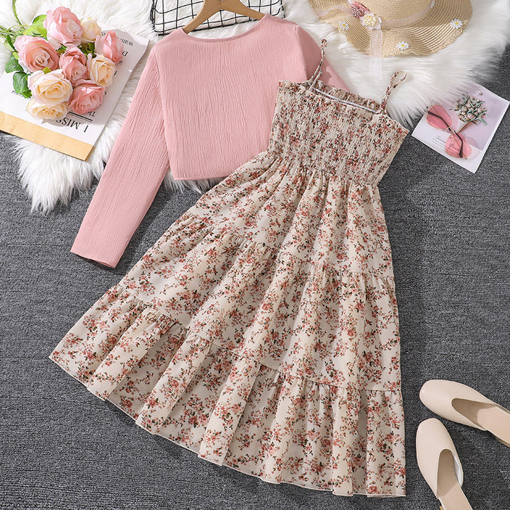 Mädchen Midi-Kleid mit schickem Rüschensaum und modischem Oberteil Drune