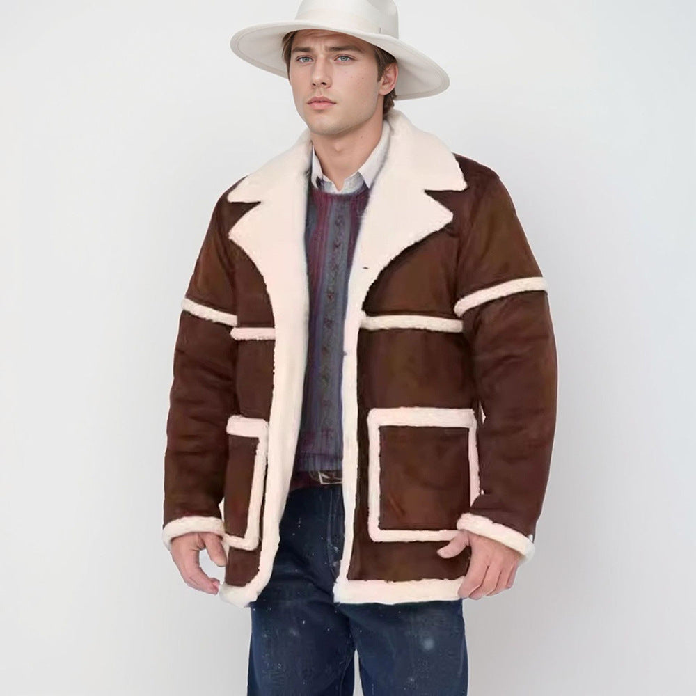 Herren Lammfelljacke mit großem Kragen und praktischen Taschen Drune