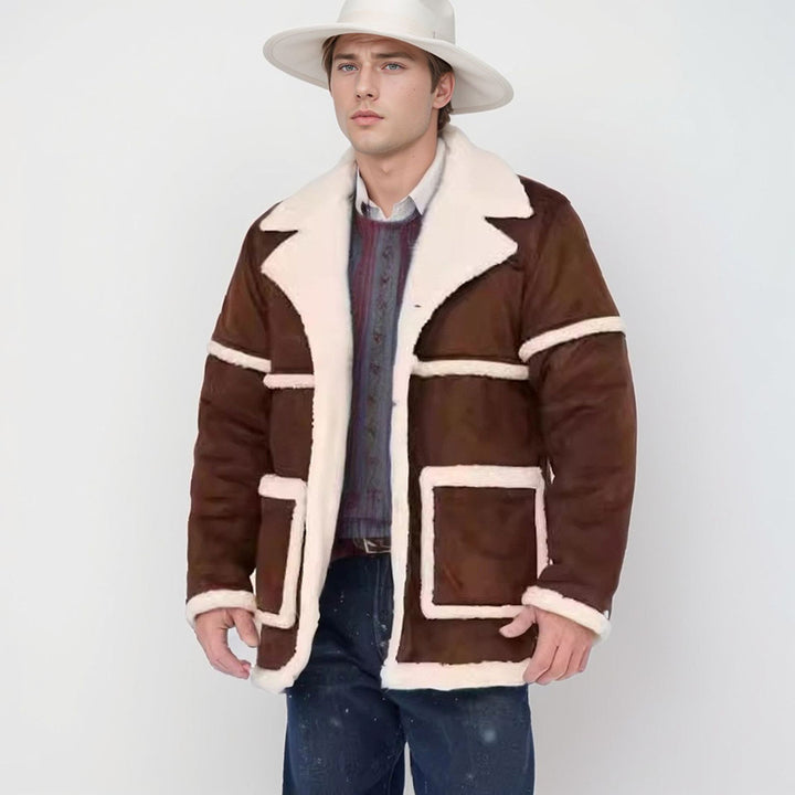Herren Lammfelljacke mit großem Kragen und praktischen Taschen Drune
