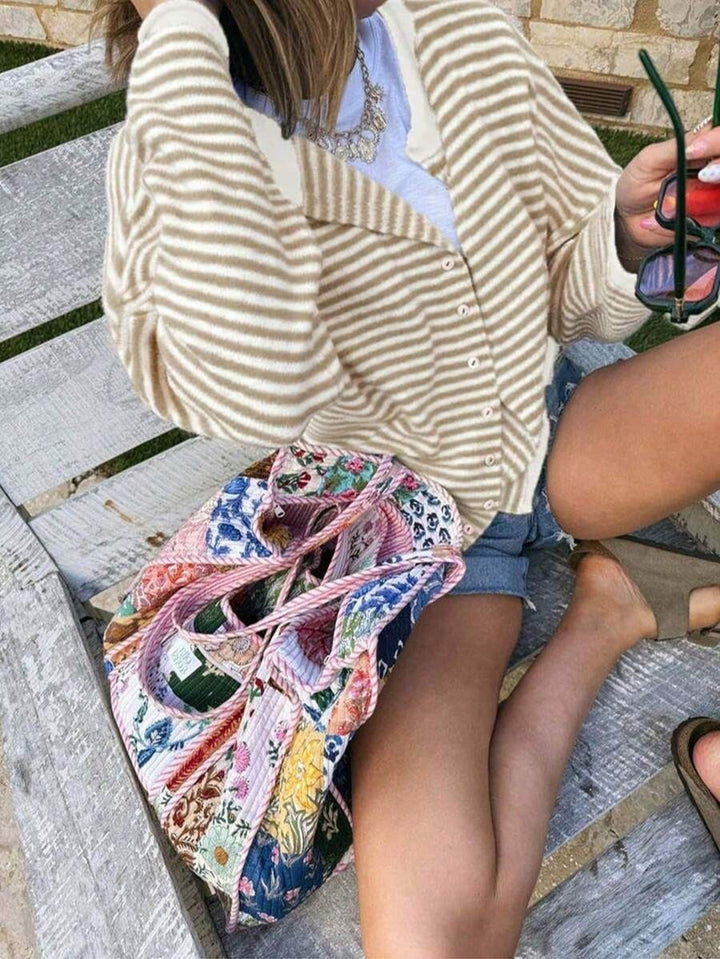 Damen Gestreifter Oversize Strickcardigan mit Knopfleiste und maritimem Look Drune