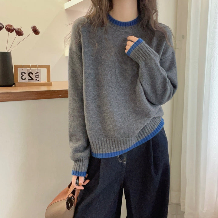 Damen Weicher Strickpullover mit kontrastierenden Bündchen Drune