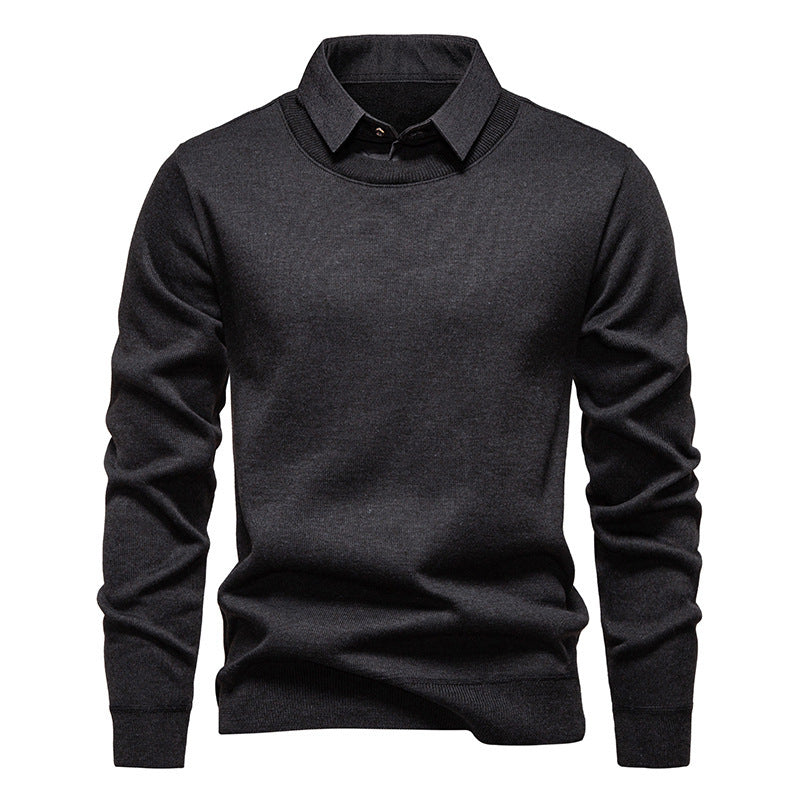 Herren nan Feinstrickpullover mit integriertem Hemdkragen und schmaler Silhouette Drune