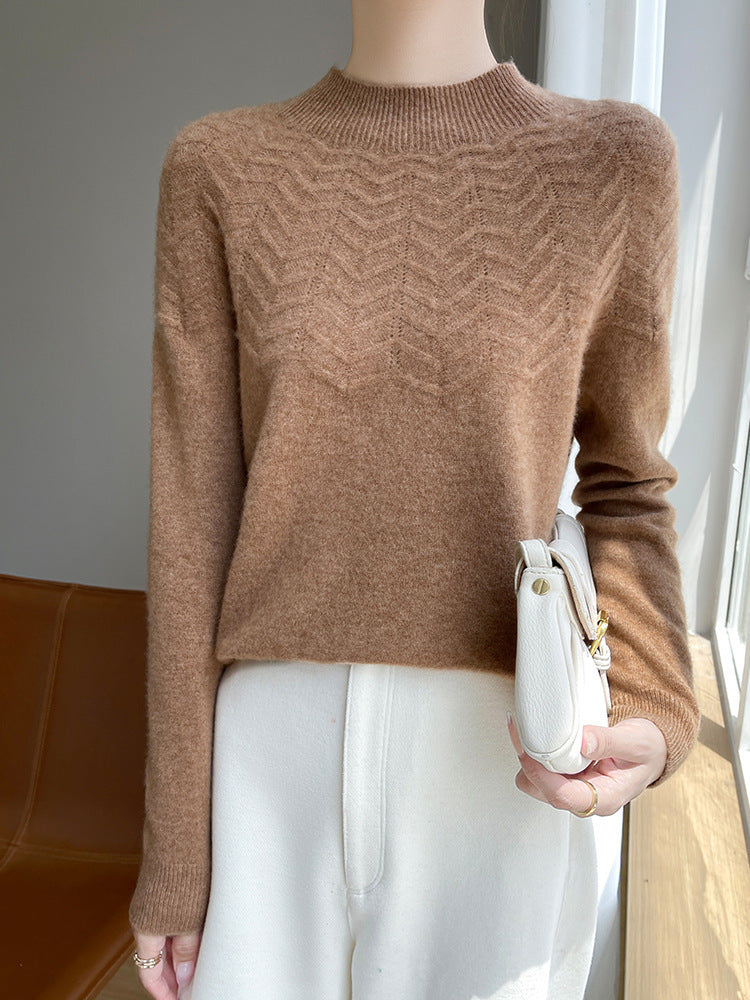 Damen Weicher Feinstrick-Mockneckpullover mit Chevron-Ajour und Kaschmirlook Drune
