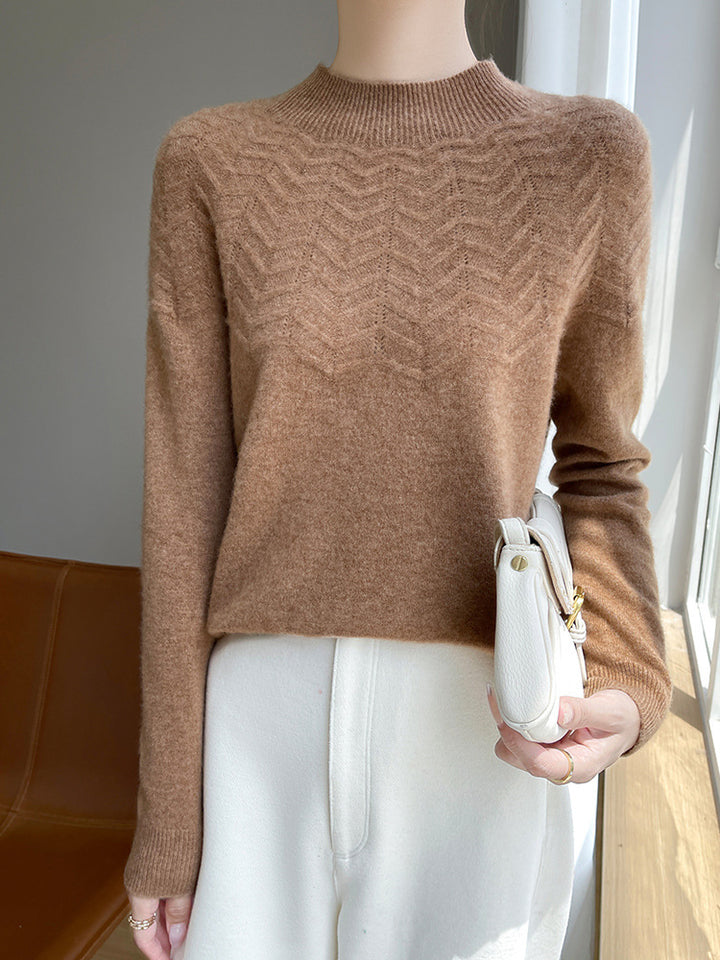 Damen Weicher Feinstrick-Mockneckpullover mit Chevron-Ajour und Kaschmirlook Drune
