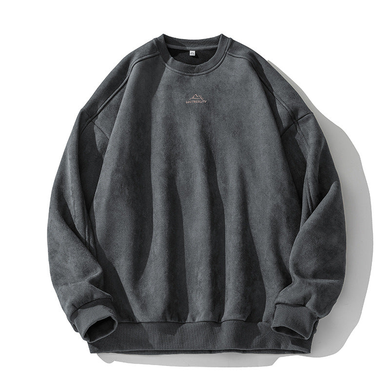 Unisex Oversize Rundhals-Sweatshirt mit minimalistischer Bergstickerei Drune