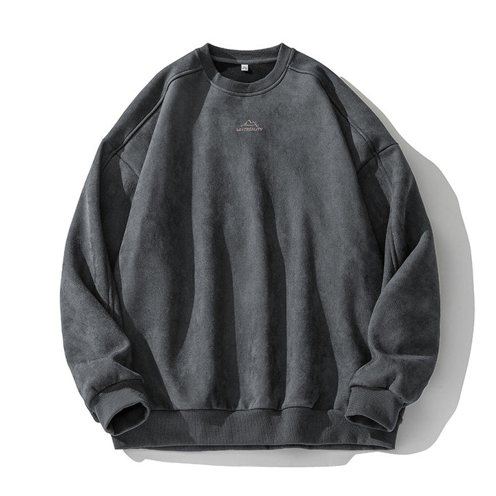 Unisex Oversize Rundhals-Sweatshirt mit minimalistischer Bergstickerei Drune