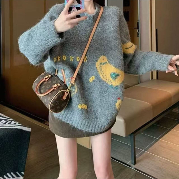 Damen Kuscheliger Strickpullover mit verspieltem Vogelmotiv Drune