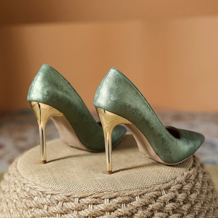 Damen elegante Pumps mit glänzendem Goldabsatz Drune