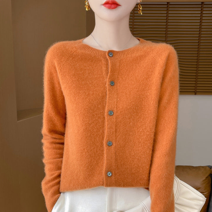 Damen Kuscheliger Kurzcardigan aus Mohair‑Mix mit feiner Schurwollstruktur und Perlmuttknopfleiste Drune