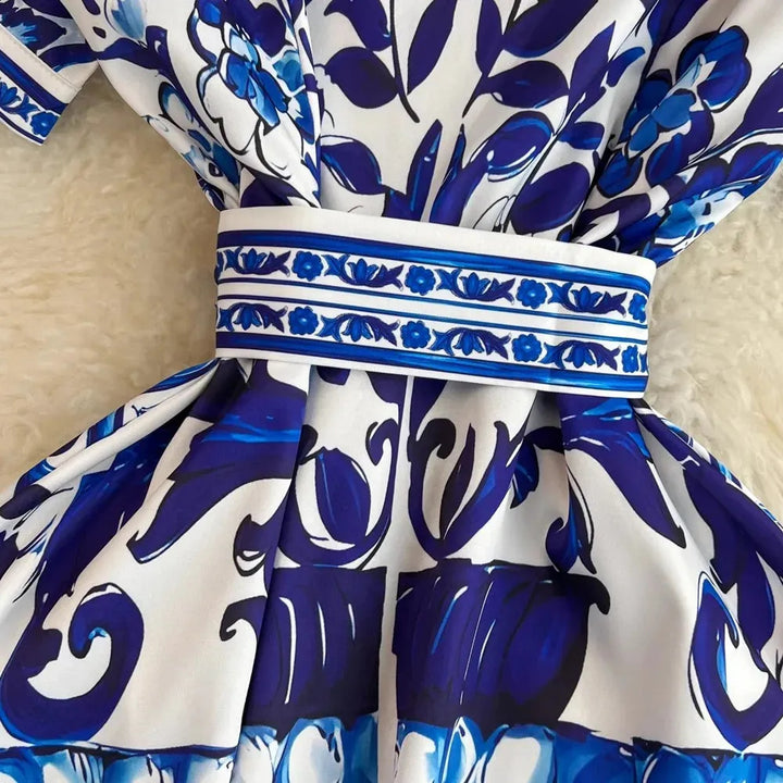 Damen Hemdkleid mit floralem Druck und taillierbarem Bindegürtel Drune