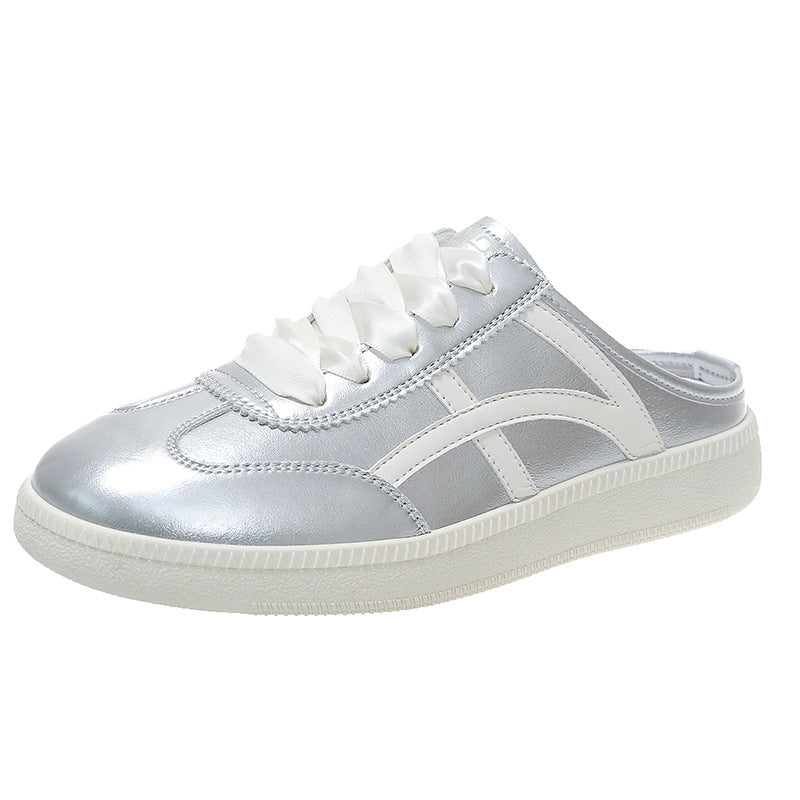 Damen Satin-Schnürpantoffel Mule-Sneaker mit offener Fersenpartie und Metallic-Optik Drune