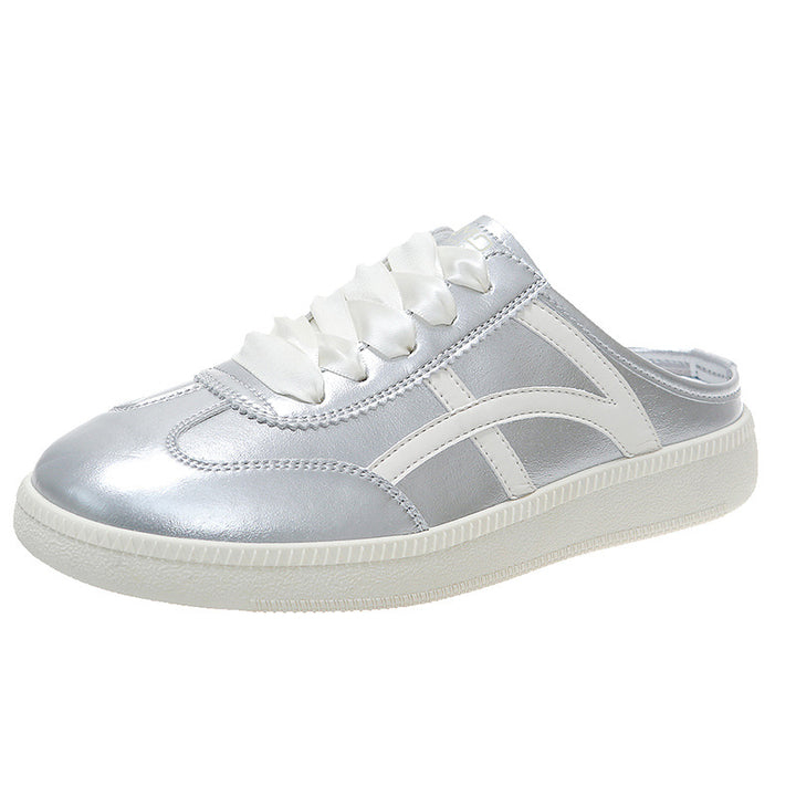 Damen Satin-Schnürpantoffel Mule-Sneaker mit offener Fersenpartie und Metallic-Optik Drune