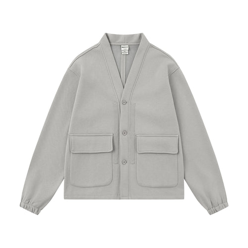 Unisex Oversize Sweatjacke mit Schalkragen und aufgesetzten Taschen Drune