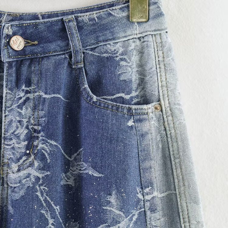 Damen Highwaist Culotte-Jeans mit weitem Bein und floraler Bleach-Optik Drune