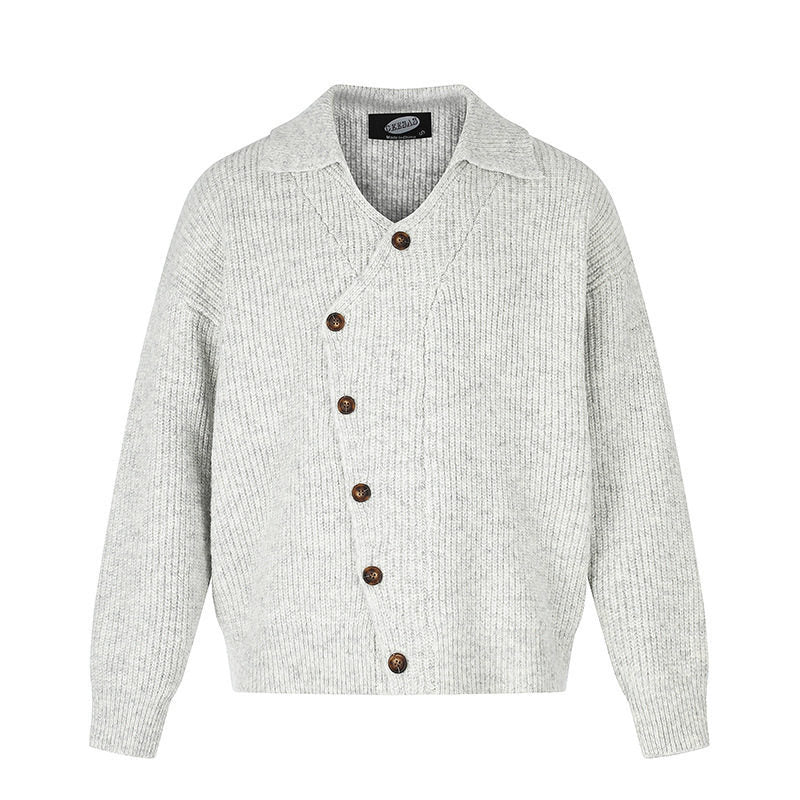 Damen Oversize Strickjacke mit asymmetrischer Knopfleiste und Hemdkragen Drune