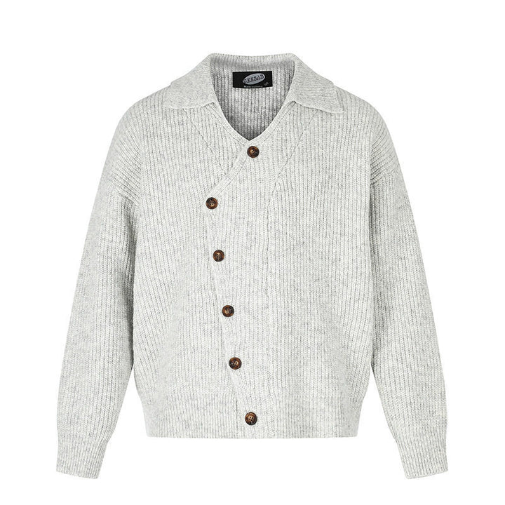 Damen Oversize Strickjacke mit asymmetrischer Knopfleiste und Hemdkragen Drune