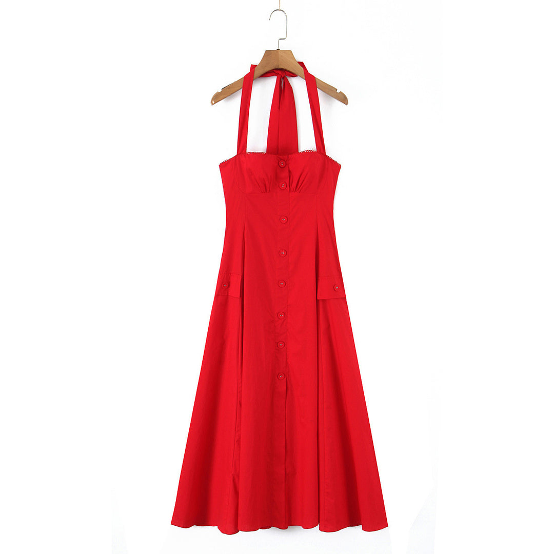 Damen ärmelloses Knopfkleid mit schmeichelndem Schnitt Drune