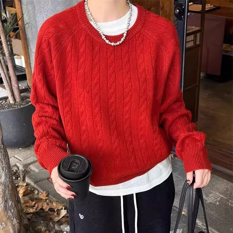 Damen Zopfstrick-Pullover aus Baumwoll-Mix mit legerer Oversize-Silhouette Drune