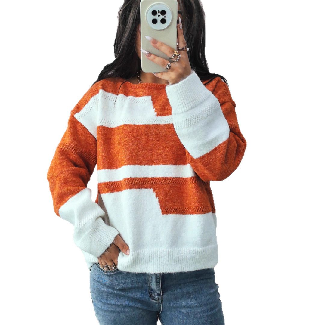 Damen Grobstrickpullover mit modischem Streifenmuster und weitem Schnitt Drune