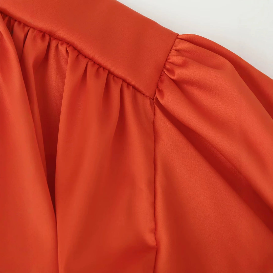 Damen Seidenähnliche Schluppebluse mit geraffter Schulterpasse und Ballonärmeln Drune