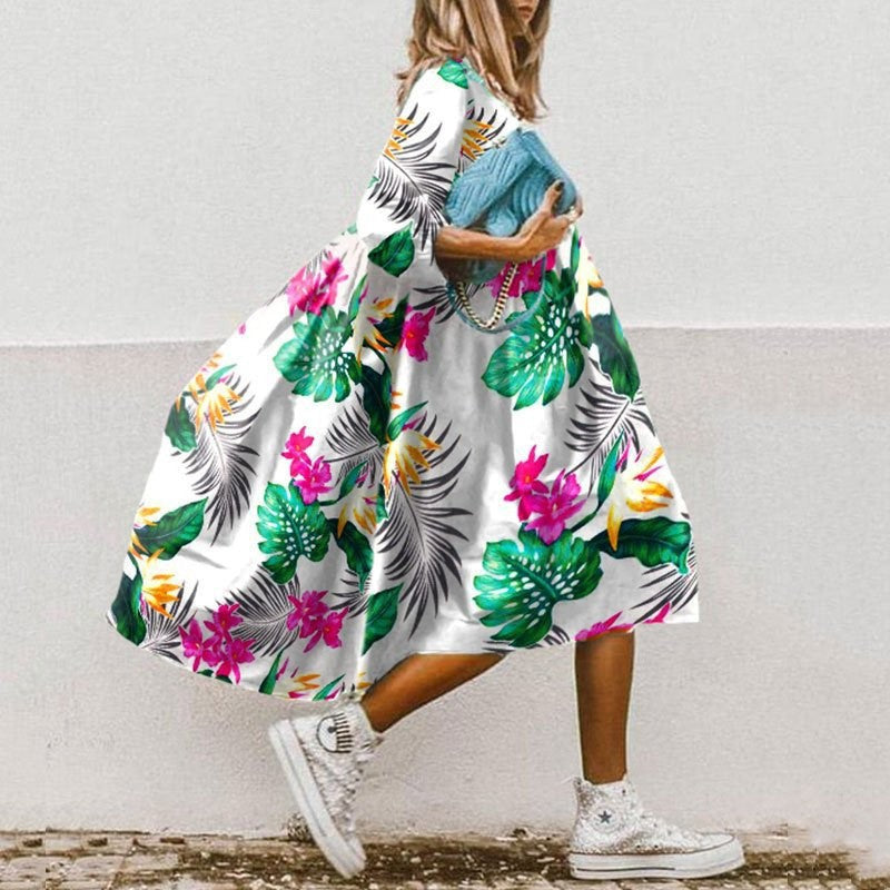 Damen Maxikleid mit blumenmotivierten Details und schwingendem Saum Drune