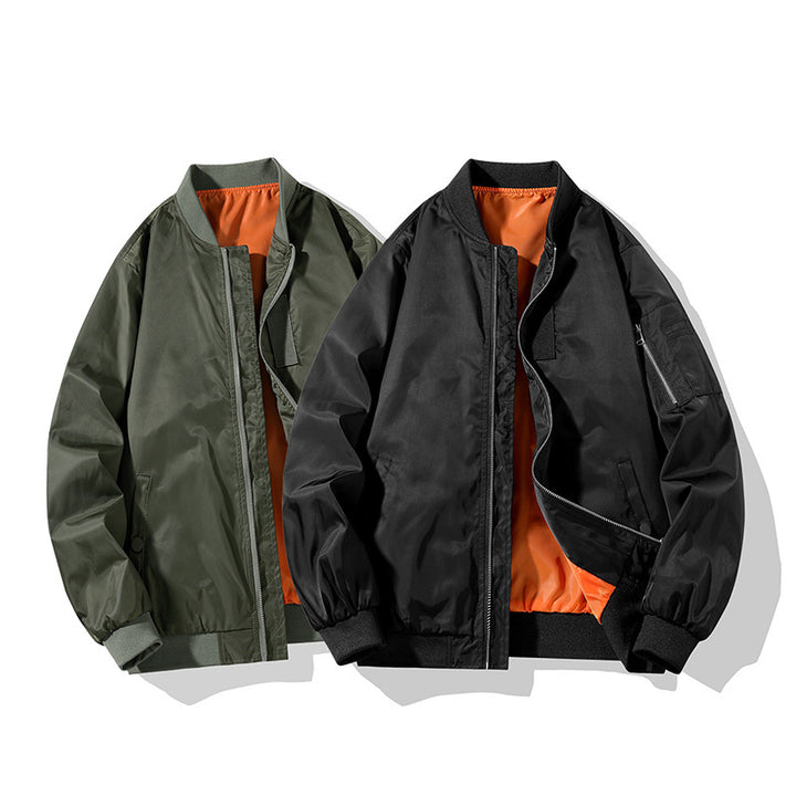 Herren Piloten-Bomberjacke im Military-Look mit kontrastierendem Innenfutter, Ärmeltasche und gerippten Bündchen Drune