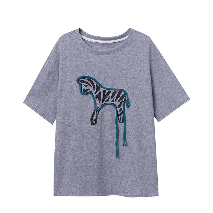 Damen lässiges T-Shirt mit kreativem Tiermotiv und modischem Schnitt Drune
